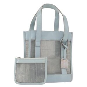Gucci Light Blue Mesh Leather Tote with Matching Pouch GUC